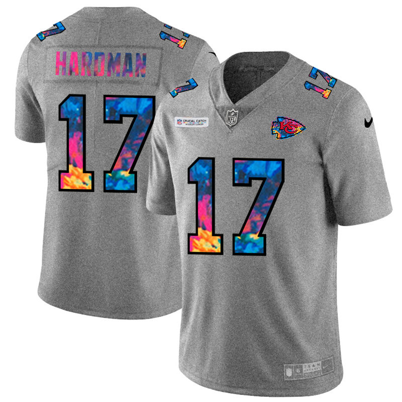 NFL Kansas City Chiefs #17 Mecole Hardman Men Nike MultiColor 2020  Crucial Catch  Jersey Grey->kansas city chiefs->NFL Jersey